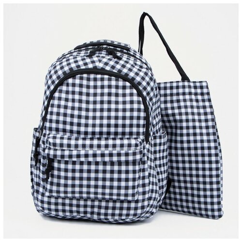 Набор рюкзак молодeжный из текстиля, сумка-шопер, цвет белый/чeрный