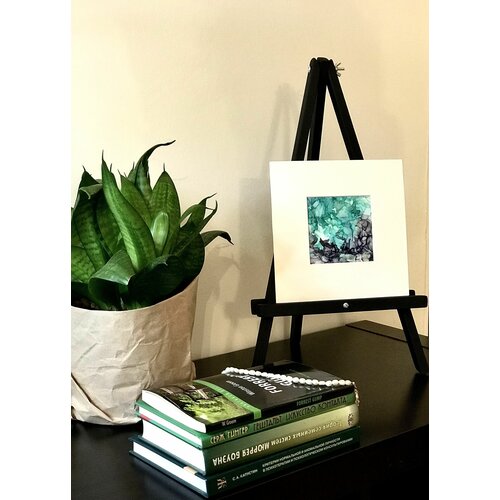 Alcohol Ink. Проект CasualArt. Абстракция. Маруся Шишкина. 19,2смХ19,2см. Изумрудный 1, черный.