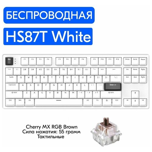 Беспроводная игровая механическая клавиатура HELLO GANSS HS87T White переключатели Cherry MX RGB Brown, английская раскладка