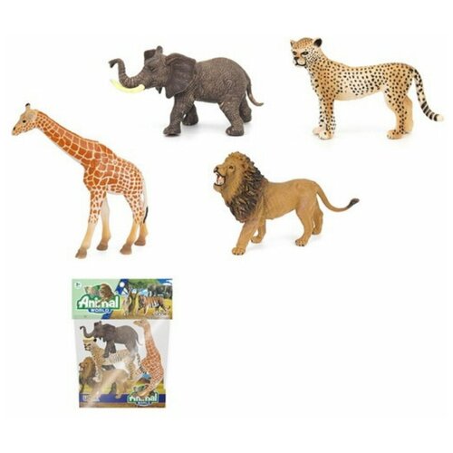 фото Набор фигурок дикие африканские животные 4 развивающие фигурки 12-15см: слон, леопард, лев, жираф essa