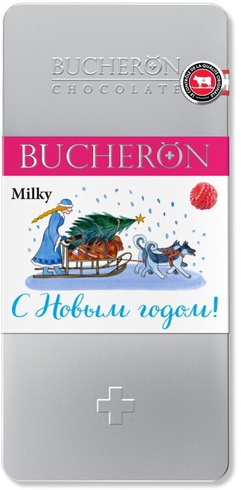 Шоколад BUCHERON молочный шоколад с малиной, ж/б, 100г