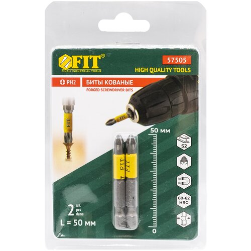 Биты кованые сталь S2 односторонние 50 мм PH2 Профи 2 шт блистер 235₽