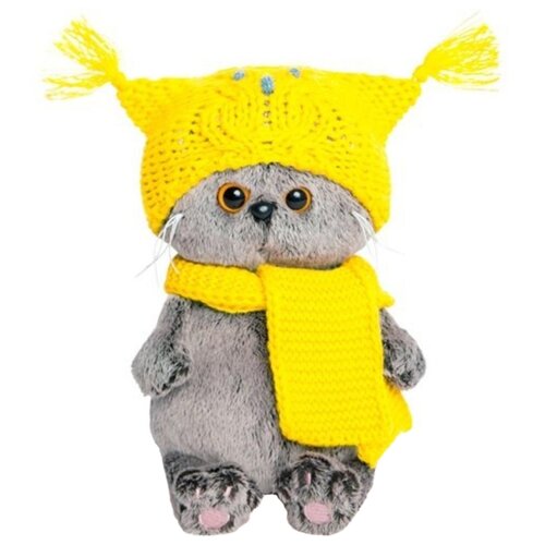 фото Мягкая игрушка basik&co кот басик baby в шапке-сова и шарфе 20 см