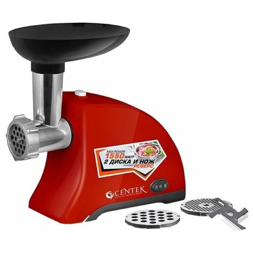 Мясорубка Centek CT-1609 1550 Вт реверс 2 диска стальной нож и узлы красный 1974500₽