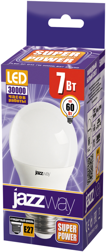 Лампа светодиодная PLED-SP 7Вт G45 шар 5000К холод. бел. E27 540лм 230В JazzWay 1027887-2 - фотография № 4