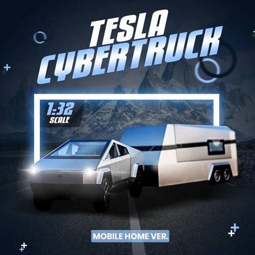 Металлическая модель машины Tesla Cybertruck Trailer / Масштабная модель автомобиля 1/32 / Дом на колесах