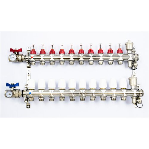 Коллектор для теплого пола в сборе 10 контуров VIEIR нерж. С кранами 1x3/4