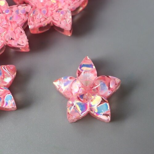 Декор для творчества пластик Цветок-пятилистник нежно-розовый кристалл 1,4х1,4 см 12 шт