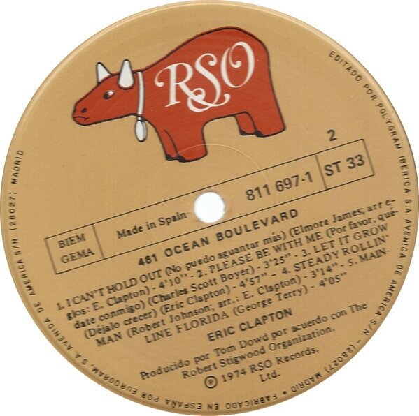 Eric Clapton 461 Ocean Boulevard Виниловая пластинка Robert Stigwood Org. Ltd. - фото №4