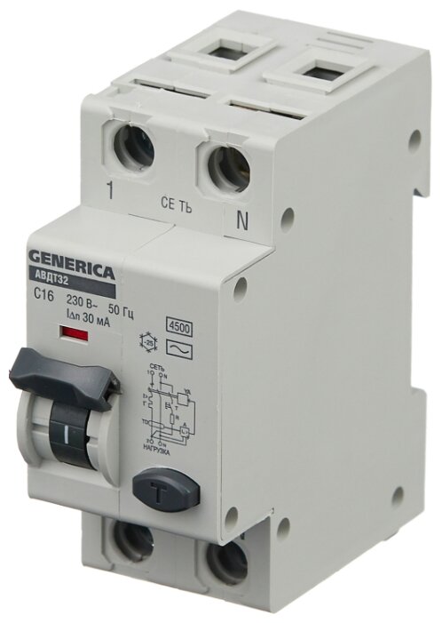Купить Дифференциальный автомат IEK АВДТ 32 GENERICA 2П 30 мА C 16 А по ...