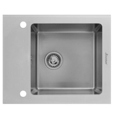 фото Врезная кухонная мойка 61 см Seaman ECO Glass SMG-610W.B матовая нержавеющая сталь/белый