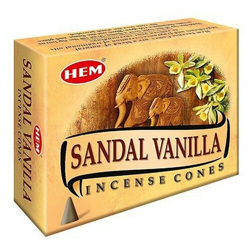 Благовония ароматические конусы HEM Хем НЕМ Сандал Ваниль Sandal Vanilla с подставкой 10 шт