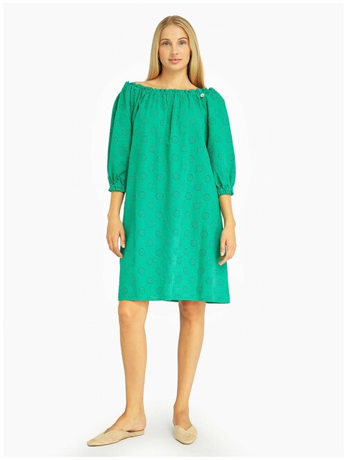 Платье хлопок, повседневное, трапециевидный силуэт, размер L, зеленый