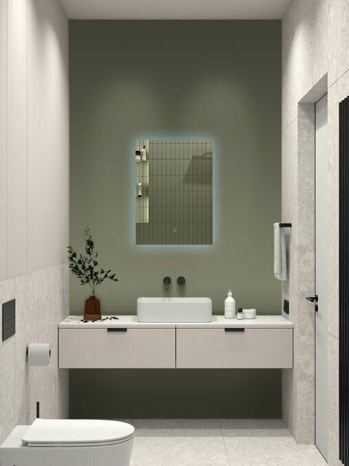 Зеркало для ванной Qwerty 70*50 вертикальное с холодной LED-подсветкой - фотография № 1