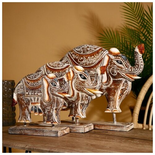 --- Сувенирный набор "Слоны" албезия (набор 3 шт) 40,25 и 20 см