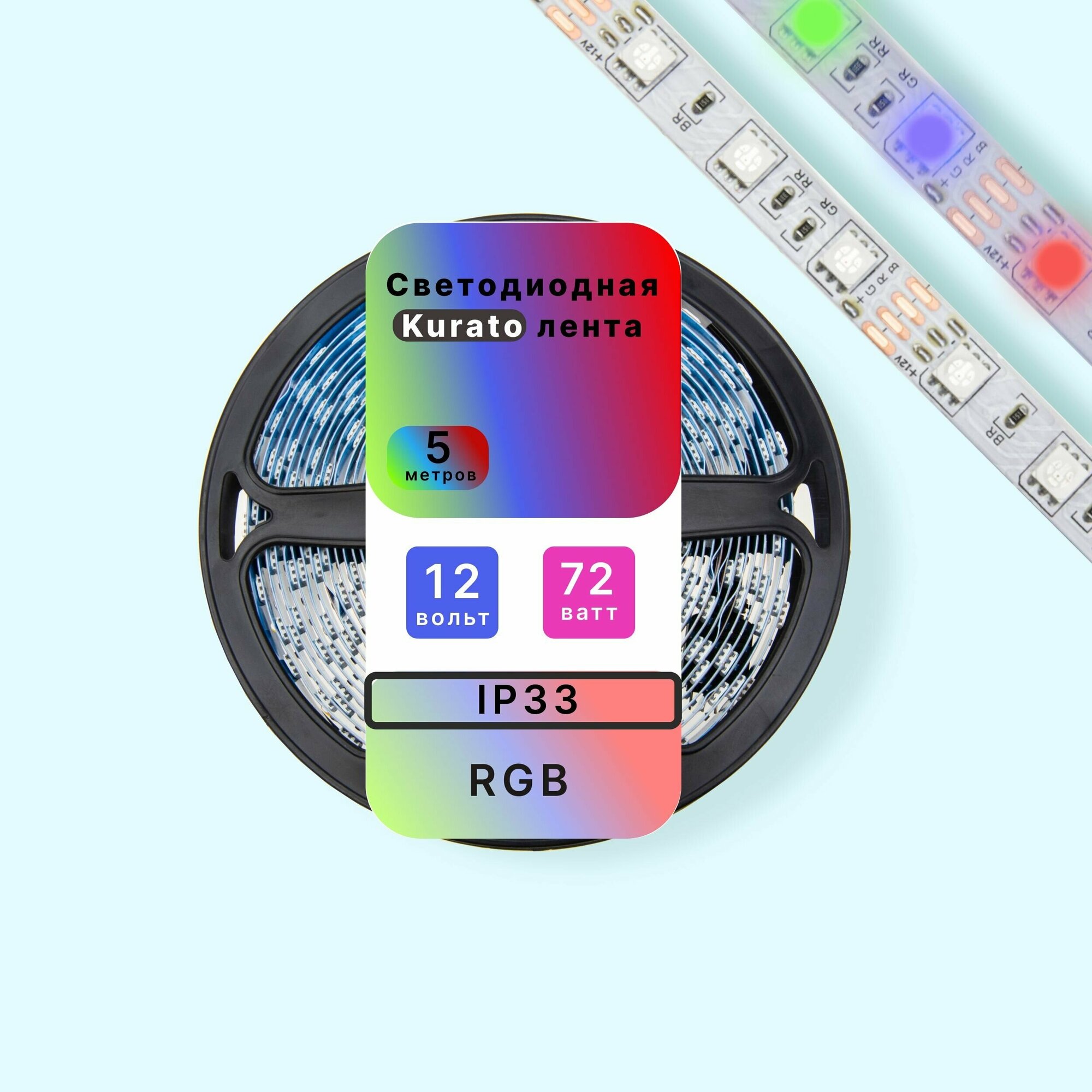 Светодиодная лента разноцветная RGB, 5м, 12В, 60 диодов/м - фотография № 1
