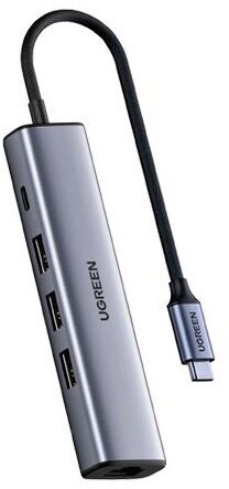 Хаб Ugreen CM475 USB-C to 3xUSB3.0 Hub+RJ45 Grey 60600