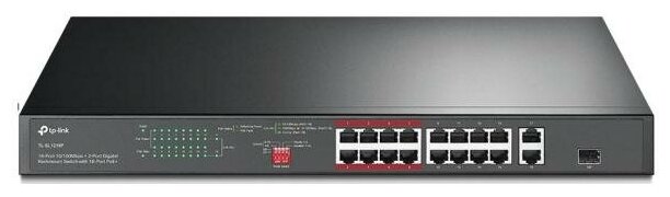 16-port 10/100Mbps + 2-port Gigabit unmanaged switch with 16 PoE+ ports, compliant with 802.3af/at PoE, 150W PoE budget, support 250m Extend Mode, pr