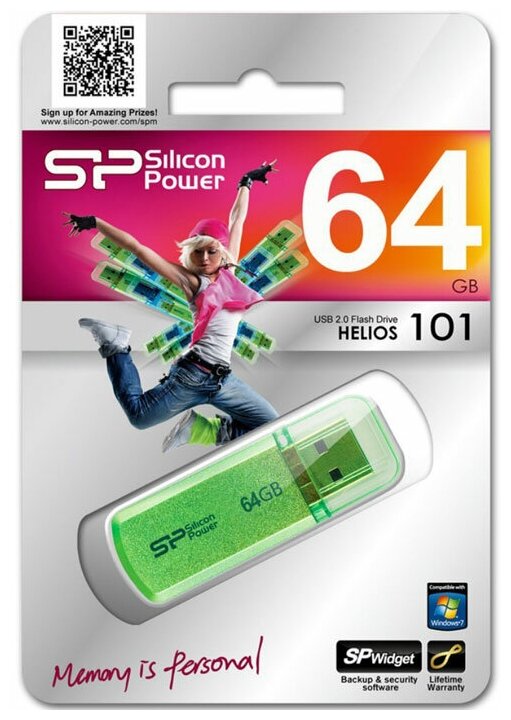 Флеш-накопитель 64Gb Silicon Power Helios 101 (зеленый)