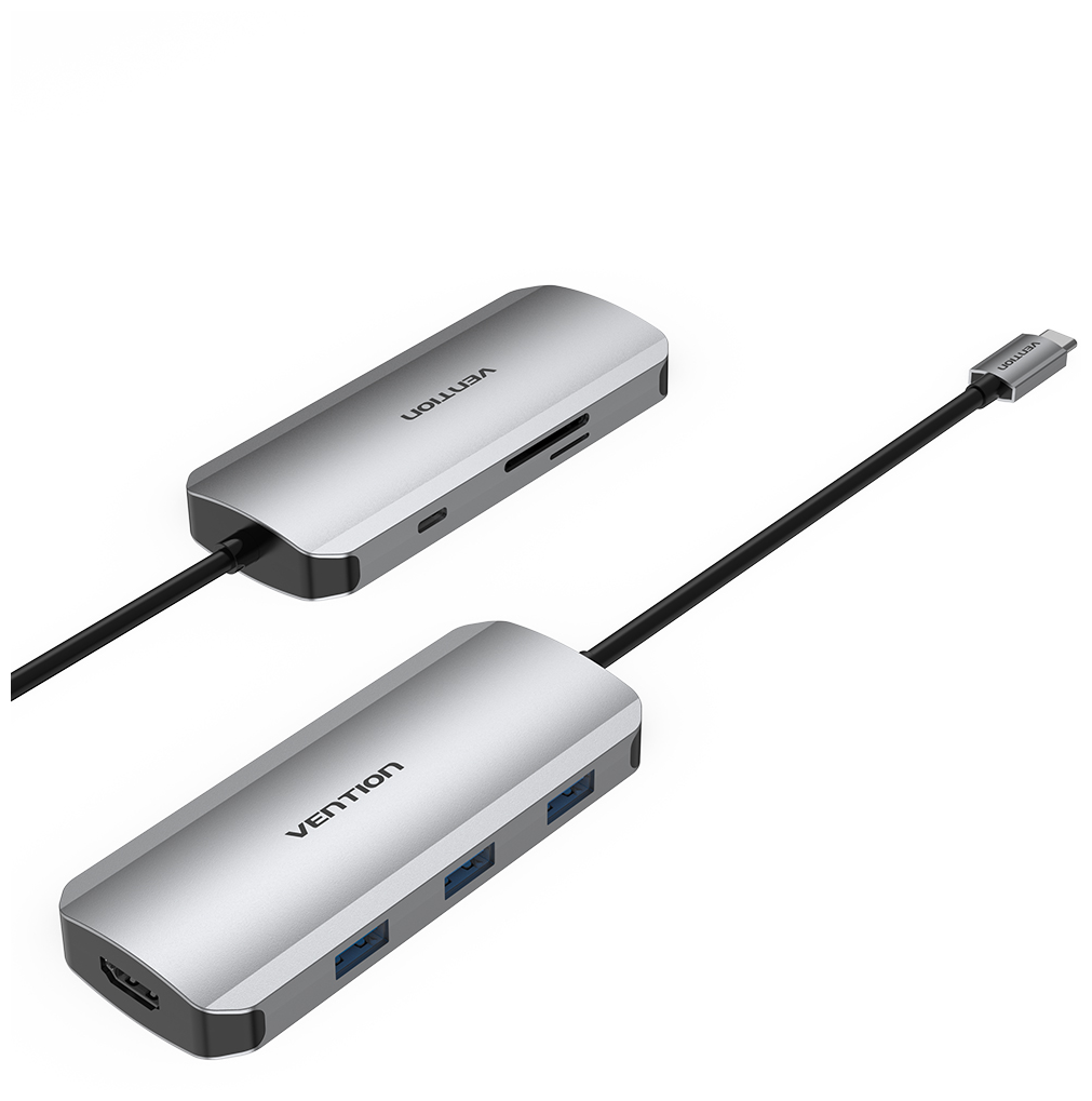 Vention Мультифункциональный хаб USB Type C 7 в 1 HDMI 4K + 3xUSB 3.0 + SD/TF + PD 100W арт. TOJHB