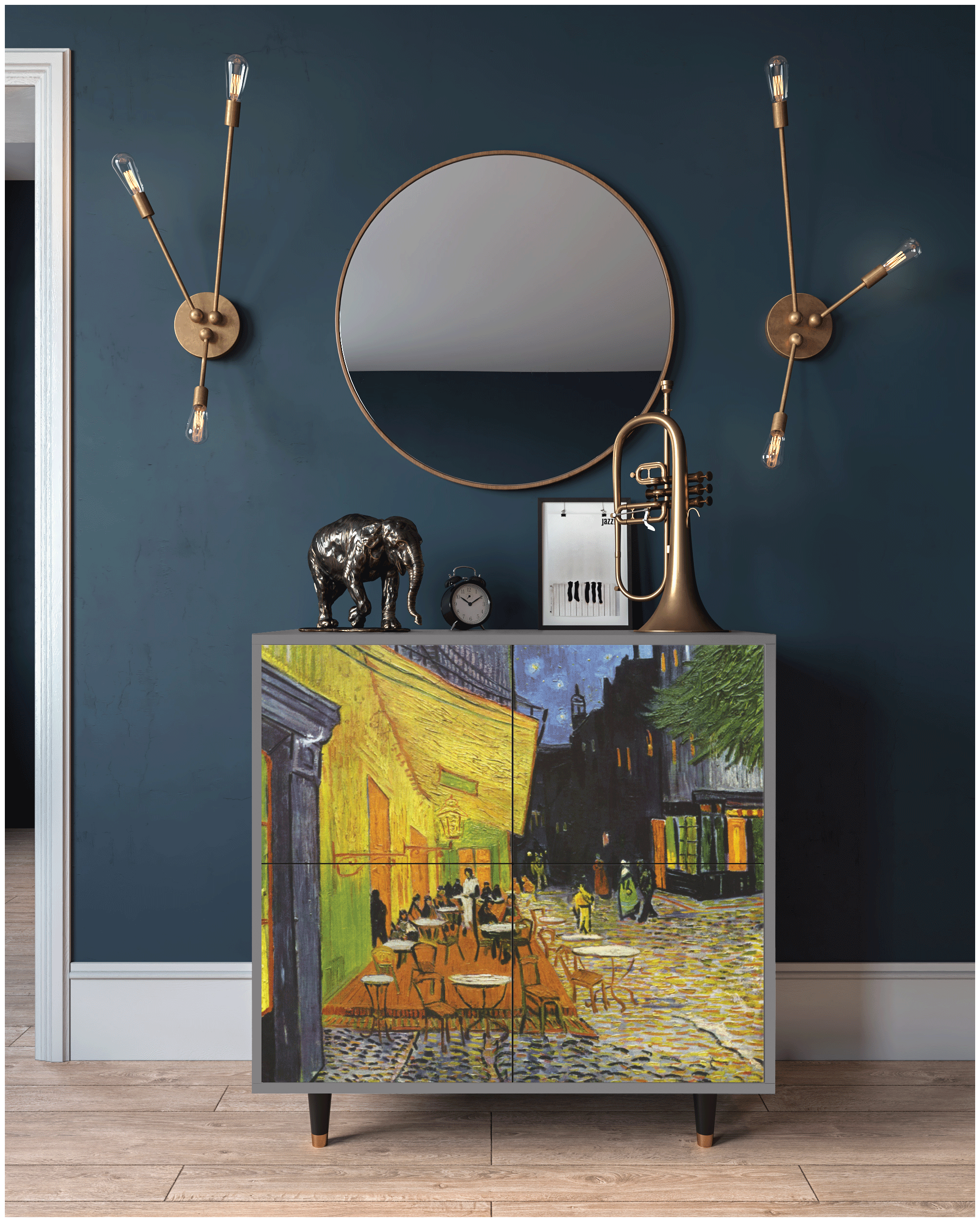 Комод - STORYZ - BS3 Café Terrace at Night by Vincent van Gogh, 94 x 96 x 48 см, Серый