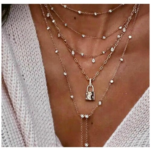 фото Многорядное колье из позолоченных цепочек с подвеской замок из коллекции christmas glow my lollipop