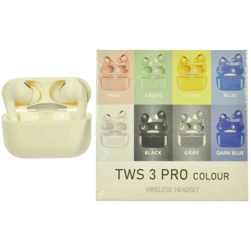 Наушники TWS 3 Pro, сенсорное управление, всплывающее окно, белые