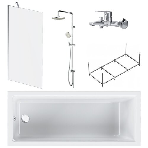 Набор: Ванна 150x70 с каркасом и шторкой, душевая система со смесителем для ванны и душа Am.Pm Gem W90ASET-170D8