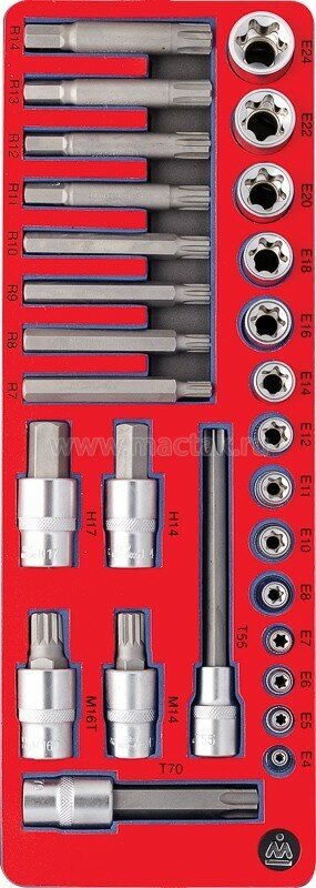 Набор торцевых насадок и головок TORX, ложемент, 28 предметов мастак 5-03428