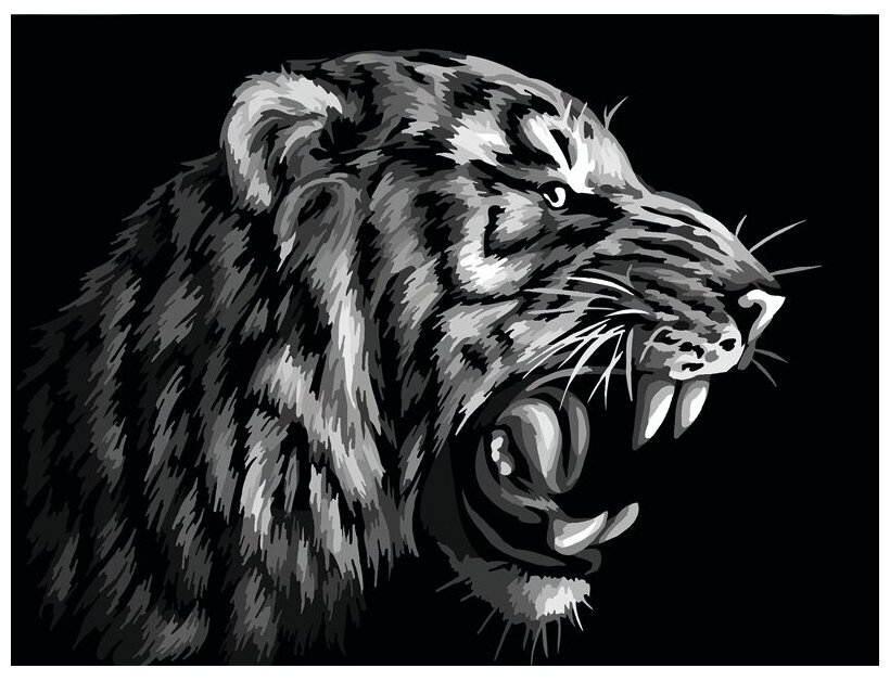Монохромный тигр. 30*40 см, Картина по номерам на картоне с акриловыми красками и кистями КХ44030