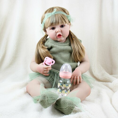 Мягконабивная кукла Реборн (Reborn Dolls) - Девочка в свитере, с косичками (56 см)