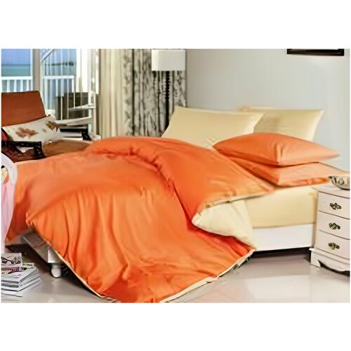 Комплект постельного белья Евро (Сатин), наволочки 70x70 оранжевый