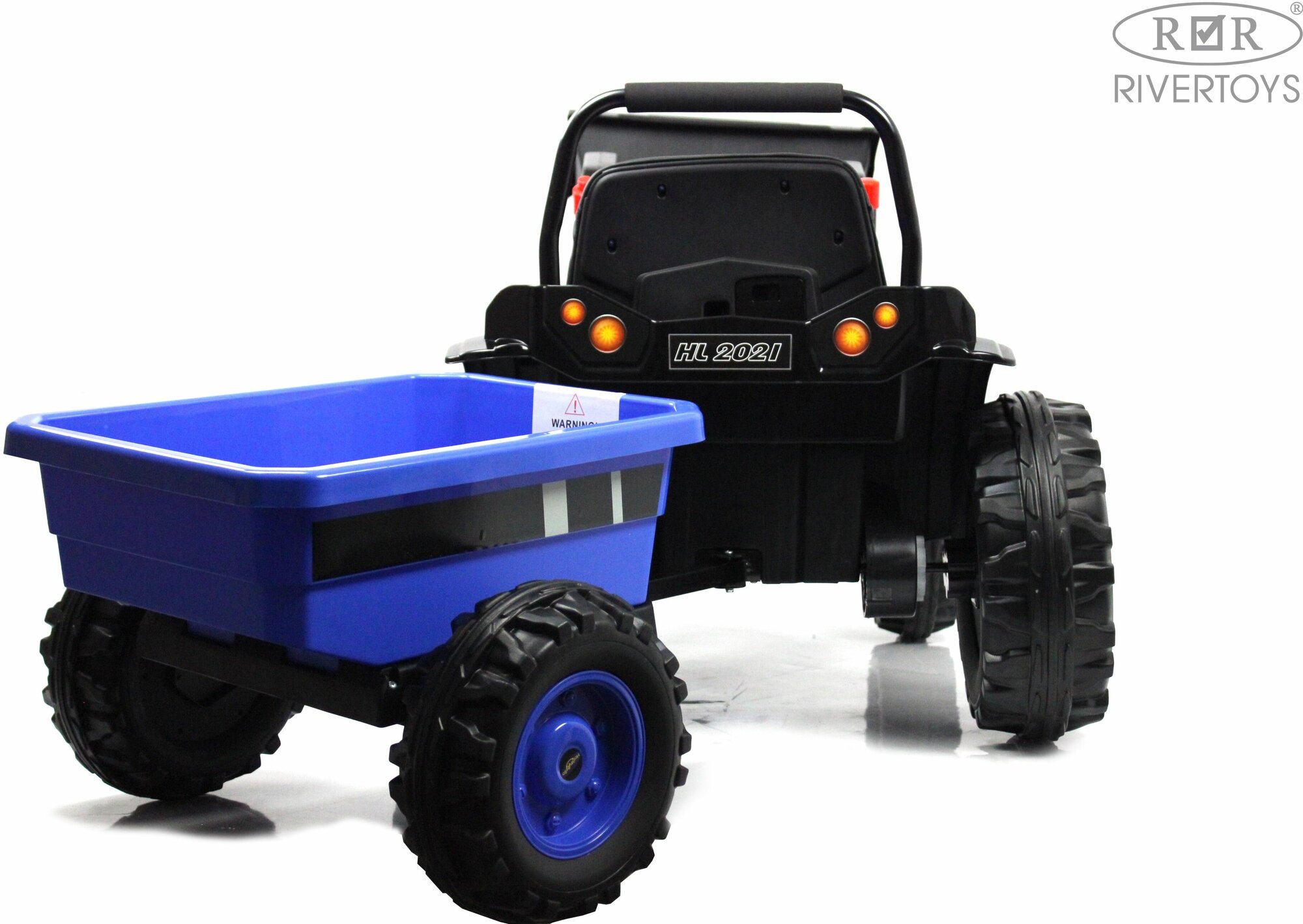 RiverToys Детский электромобиль трактор-погрузчик с прицепом HL395 синий