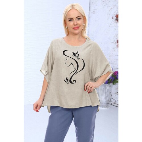 Футболка 13626 беж 60/Футбока большие размеры/Футболка в стиле бохо