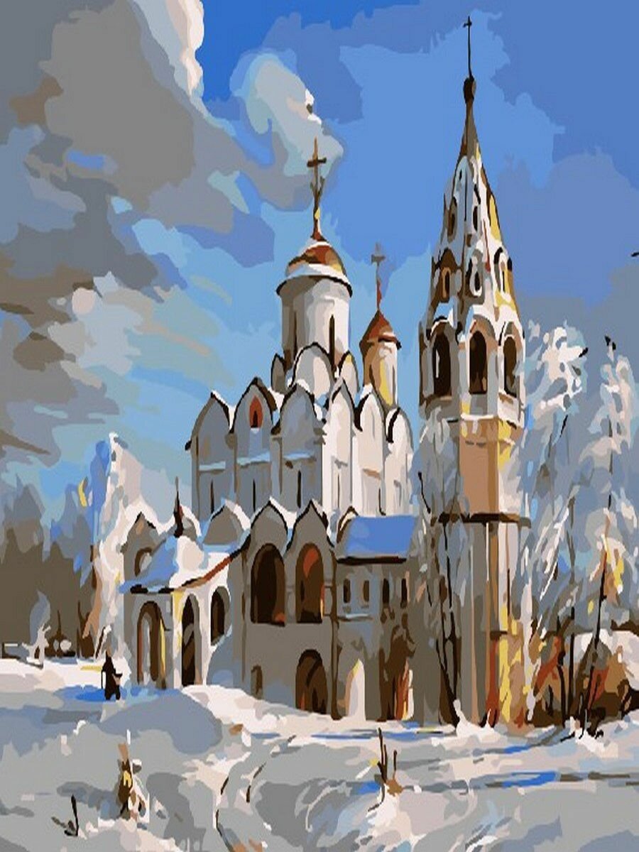 Картина по номерам Церковь под снегом 40х50 см Hobby Home