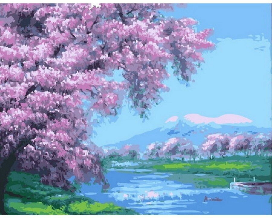 Картина по номерам Сакура над рекой 40х50 см Hobby Home