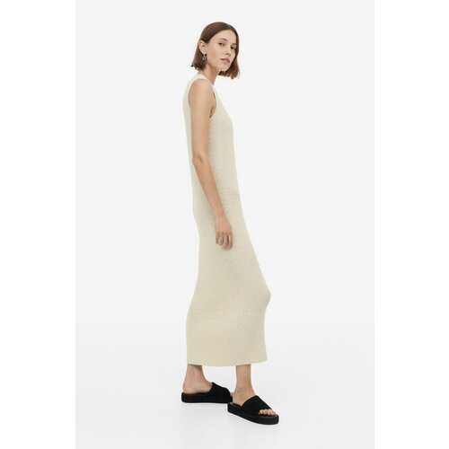 фото Трикотажное платье из смесового шелка - светло-бежевый - l h&m