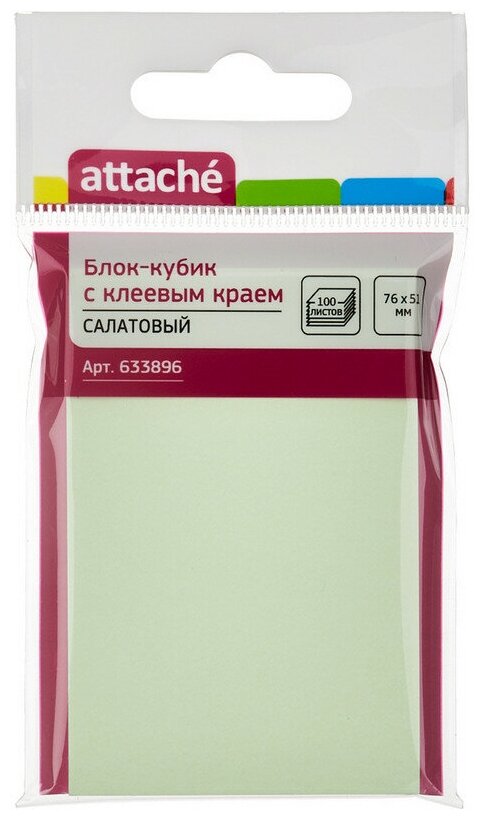 Стикеры Attache 76x51 мм пастельные салатовые (1 блок, 100 листов) 633896