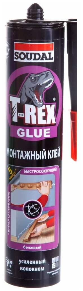 T-REX Быстросохнущий 134922 Клей монтажный каучуковый усиленный (бежевый, 380 г) Упаковка (12 шт.) Soudal - фото №4