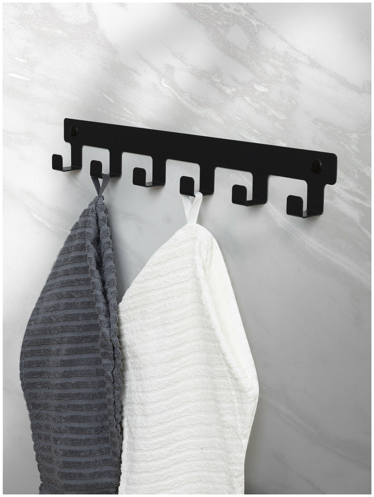 Крючки для ванной, вешалка для полотенец и одежды настенная в цвете черный матовый (муар), 6 крючков - фотография № 13