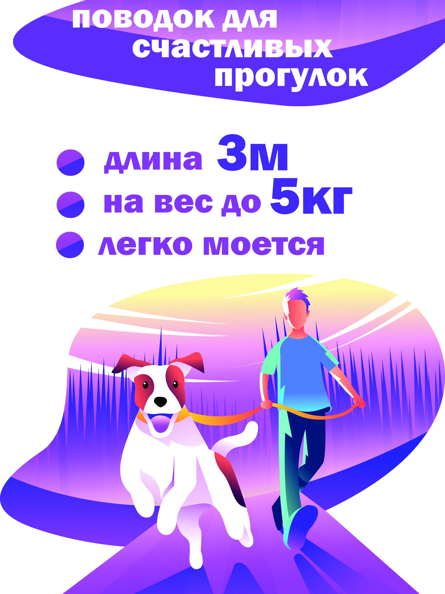 Поводок Petsare 3 м ширина 20 мм до 5кг голубой