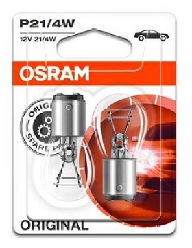 Лампа стоп 12V P21/4W BAZ15d двухконтактная блистер (2шт.) OSRAM 7225-02B