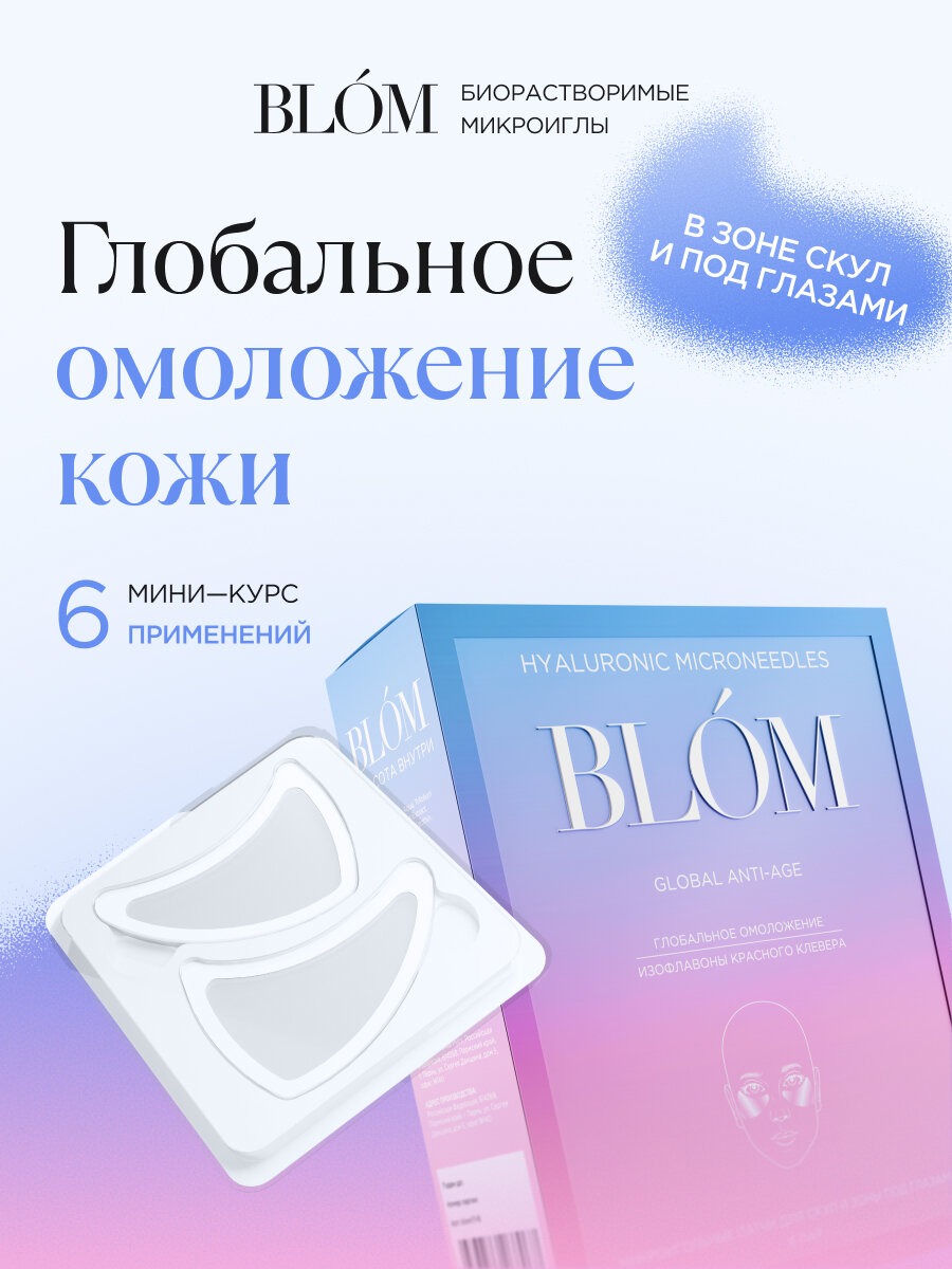 Микроигольные патчи GLOBAL ANTI-AGE для скул и зоны под глазами, 6 пар