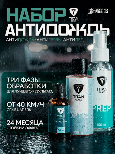 Изображение товара Набор антидождь для стекол и зеркал автомобиля с губкой-аппликатором, Titan Glass 30 мл