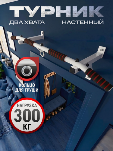 Изображение товара Настенный турник Блин-Да-Гриф "Двуглав", 2 хвата, противоскользящие, белый