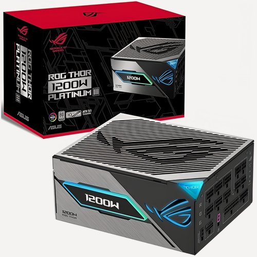 Изображение товара Блок питания ASUS 1200W ROG-THOR-1200P3-GAMING, модульный, ARGB, 16 Pin PCIe 5.0, 80 PLUS Platinum (90YE00V2-B0NA00)