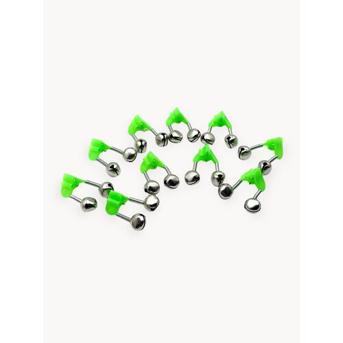 Колокольчик для рыбалки с зажимом, набор 10 штук, звонкие, зеленые