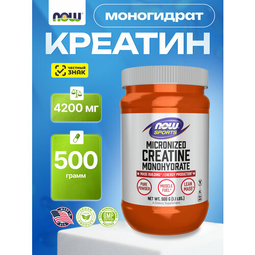 NOW Creatine Monohydrate Micronized, Моногидрат креатина, 500 гр
