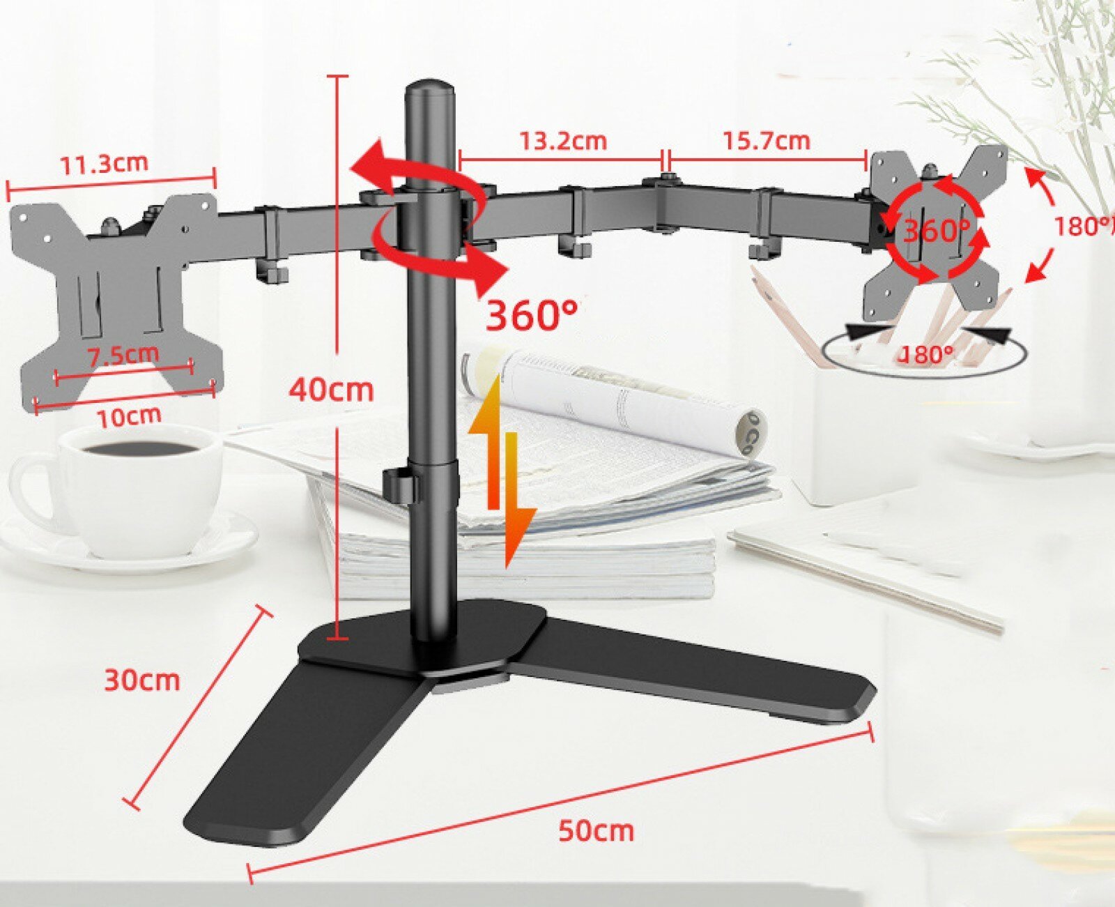 Настольный двойной кронштейн MyPads для 2 мониторов 15-33 дюймов, металлический сплав, поворот 360°