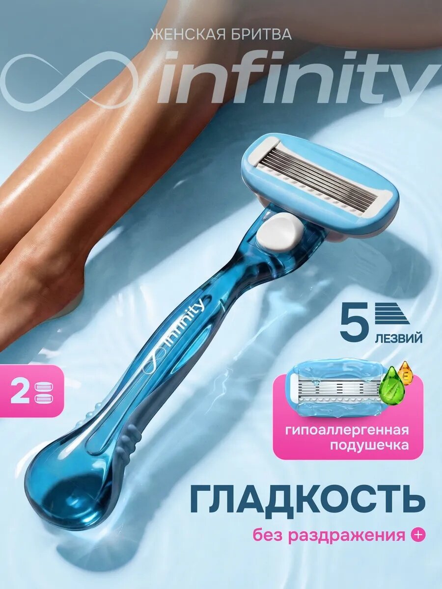 Бритва женская станок для бритья с 2 кассетами INFINITY ComfortGlide, 5 лезвий